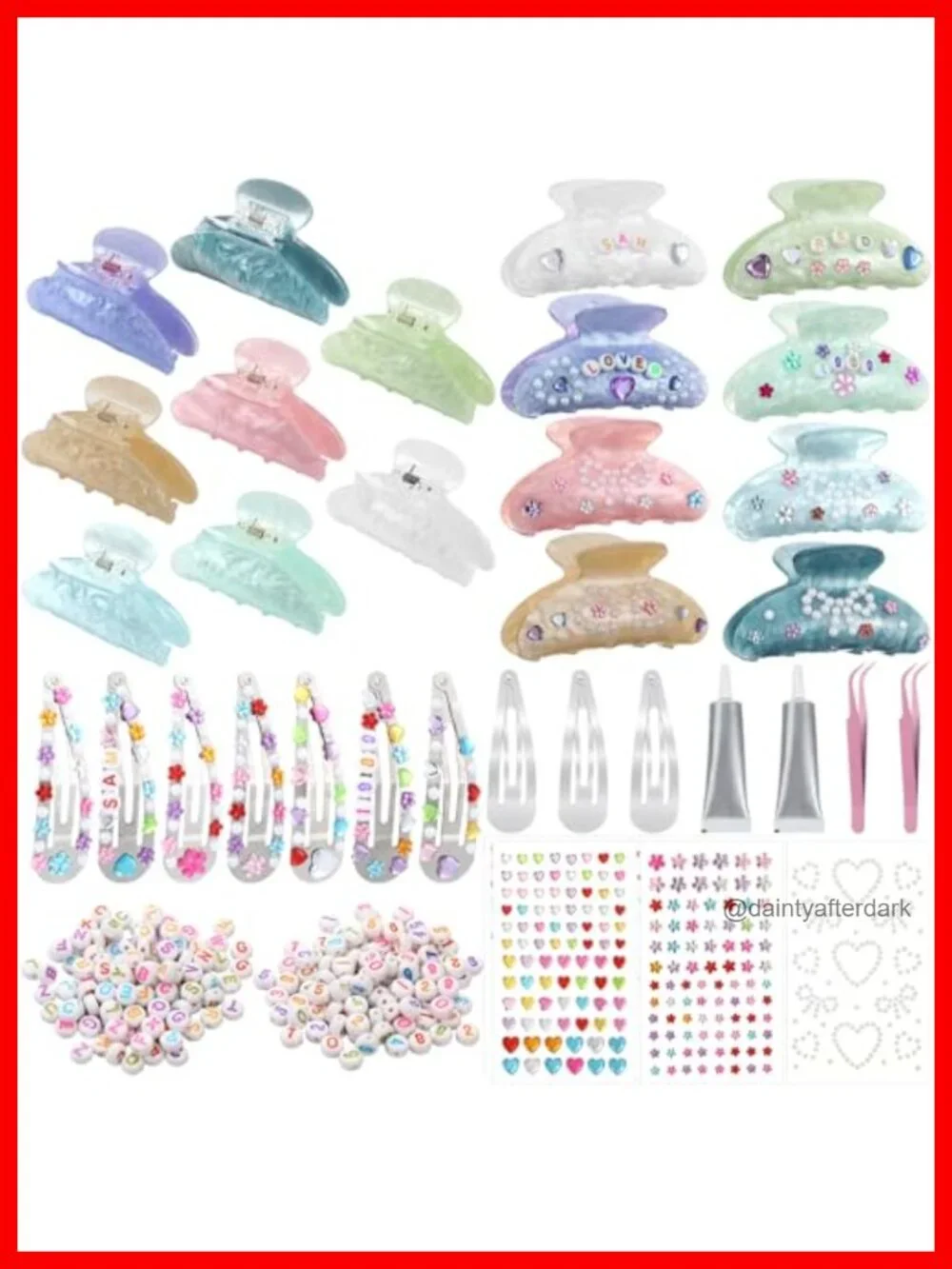 DIY Hair Claw Clips Kit Acrylic Hair Clips with Letters Beads Stickers